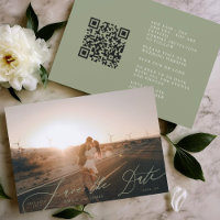 Sage Green Modern QR Code Fotografia Salva a Data
