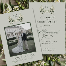 Reserve A Data Sage Green Olive Branch Monogram Photo Wedding