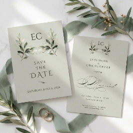 Reserve A Data Sage Green Olive Branch Monogram Wedding