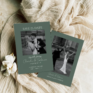 Reserve A Data Sage Green Photo Save the Date Wedding Invitation