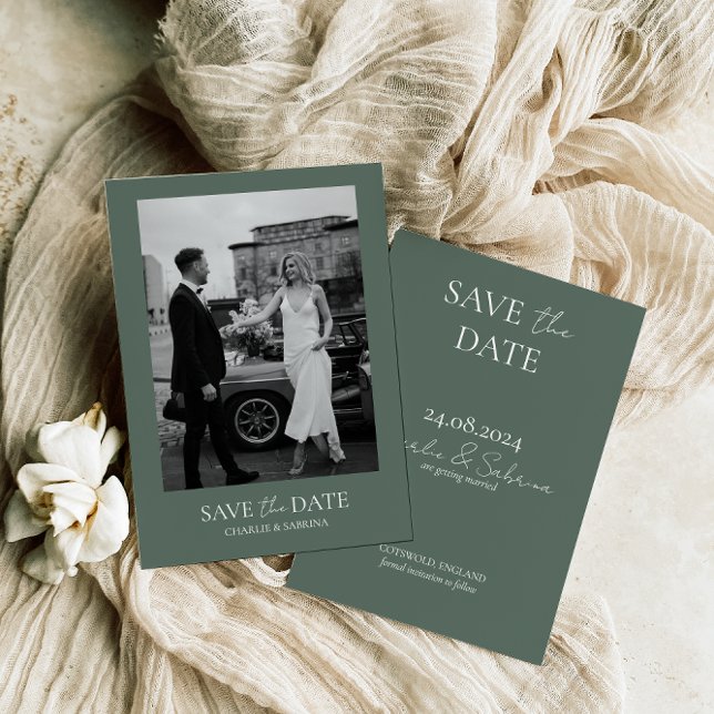 Reserve A Data Sage Green Photo Wedding Save the Date Invitation (Criador carregado)