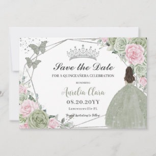 Reserve A Data Sage Green Pink Floral Silver Quinceanera Princess