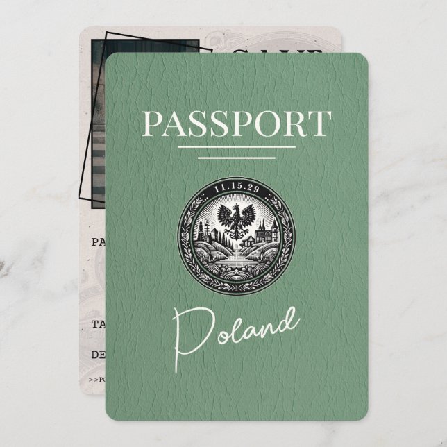 Reserve A Data Sage Green Polônia Passport Salvar a Data (Frente/Verso)