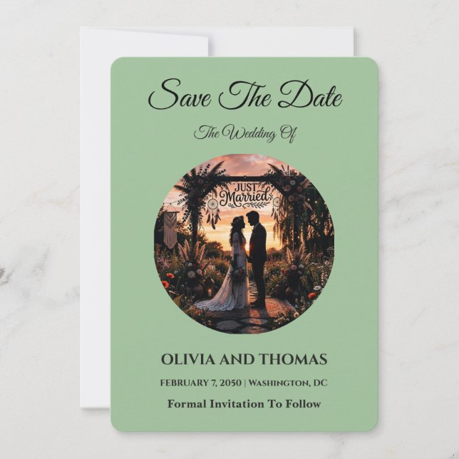 Reserve A Data Sage Green Save the Date Card (Frente)