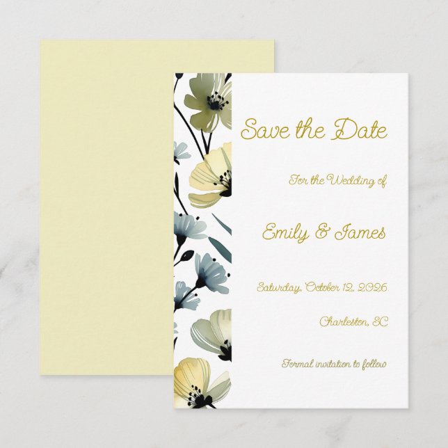 Reserve A Data Sage Green & Soft Yellow Botanical Wedding (Frente/Verso)