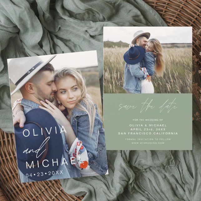 Reserve A Data Sage Green Typografia Salva a Foto da Data (Criador carregado)