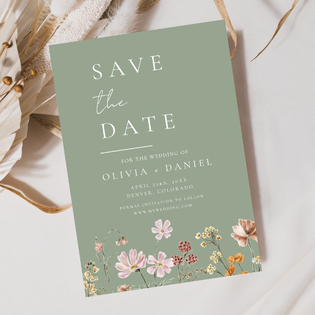 Reserve A Data Sage Green Wildflower Boho Salvar a Data (Criador carregado)
