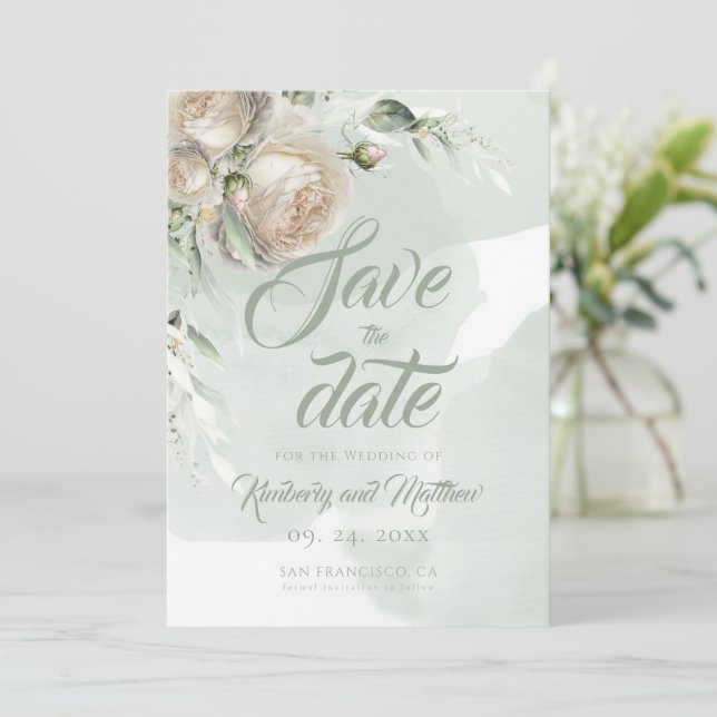 Reserve A Data Sage Greenery White Rose Wedding (Em pé/Frente)