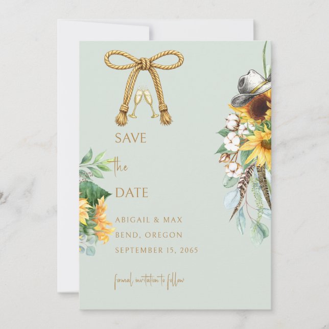 Reserve A Data Sage Rustic Cowboy Sunflower Wedding Save the Date (Frente)
