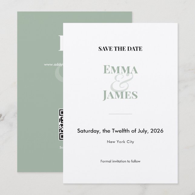 Reserve A Data Sage Two-Tone Ampersand Casamento Save the Date (Frente/Verso)