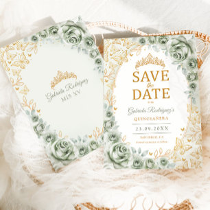 Reserve A Data Sage Verde Dourado Floral Quinceanera