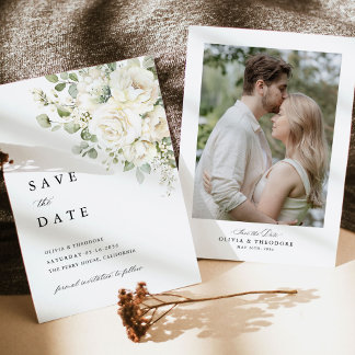 Reserve A Data Sage Verde Floral Branco Foto Casamento