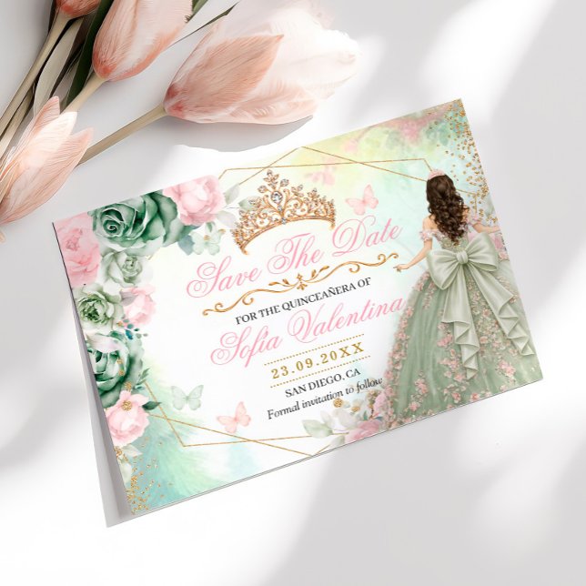 Reserve A Data Sage Verde Rosa Beije Floral Quinceanera (Criador carregado)