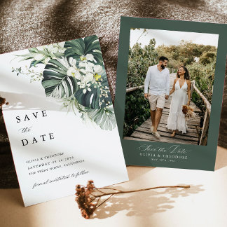 Reserve A Data Sage Verde Tropical Monstera Foto Costas Casamento