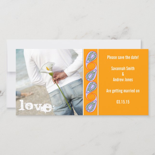 Reserve A Data Sala Laranja e Lavanda Salvar a Data (Frente)