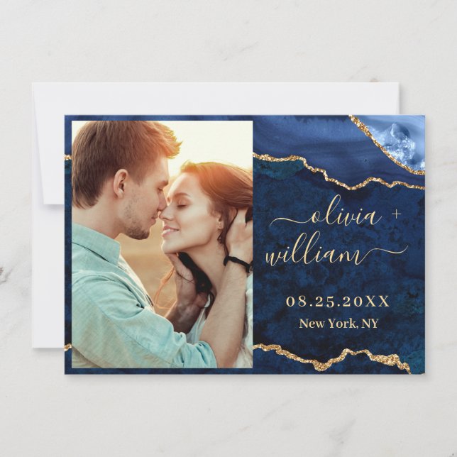 Reserve A Data Salva-casamentos do Agato Azul Dourado Moderno - S (Frente)