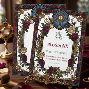 Reserve A Data Salvamento de Casamento Católico Vidro Colorido Ro