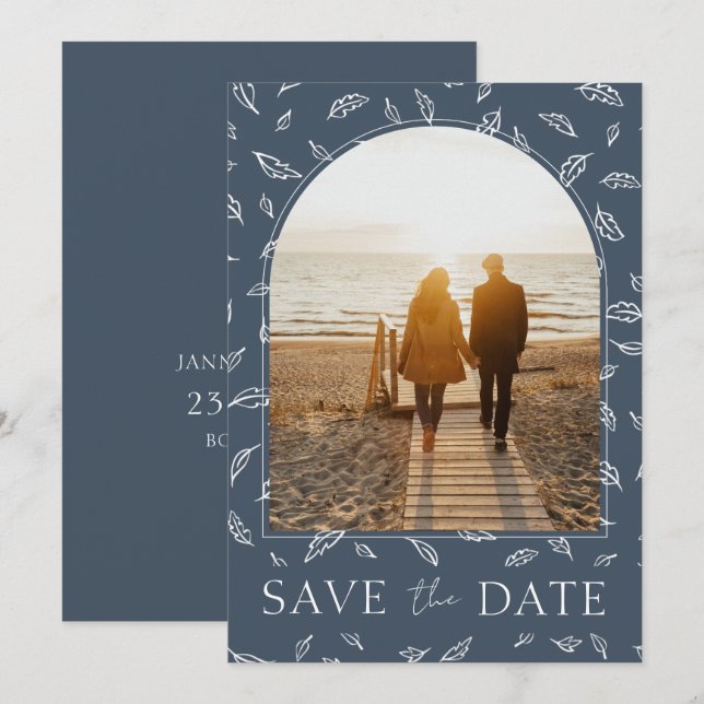 Reserve A Data Salvamento de Foto de Casamento com Folhas de Opul (Frente/Verso)