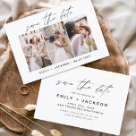 Reserve A Data Salvar a data 3 Foto Elegante Editável Moderno<br><div class="desc">Paisagem Moderna e Elegante Horizontal Três (3) Foto Salve o Magnete de Casamento de Data com tipografia de script com letra de mão. O ímã para salvar o convite de data inclui tipografia de script e chic e design simples para a qual você pode adicionar sua fotografia personalizada de noivado....</div>