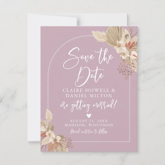 Reserve A Data Salvar a Data Boho Grama Pampas Rosa Poeira Rosa (Frente)