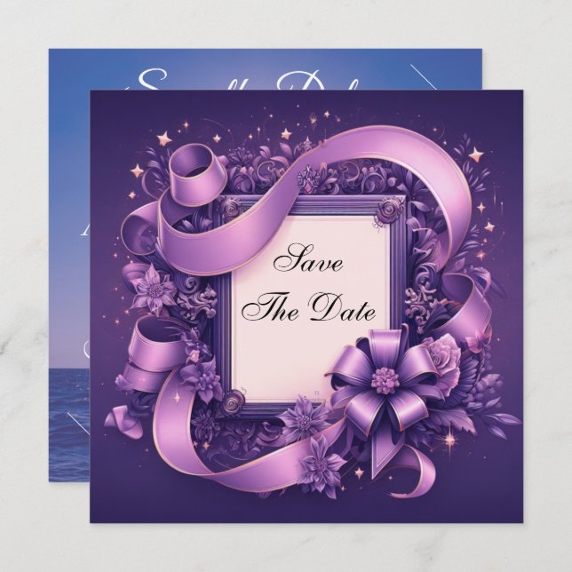 Reserve A Data Salvar a data com fitas roxas (Frente/Verso)