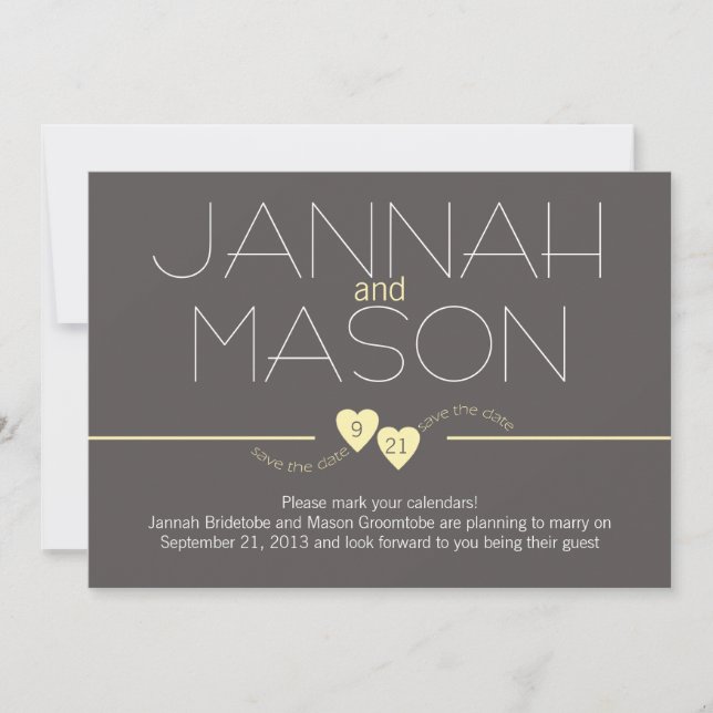 Reserve A Data Salvar a data Corações Amarelos (Frente)