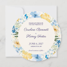 Salvar a Data de Casamento Botânico Azul e Amarelo