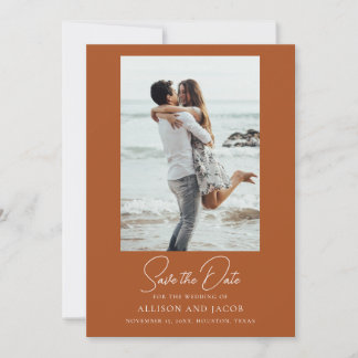 Reserve A Data Salvar a Data de Casamento com Foto Terracotta