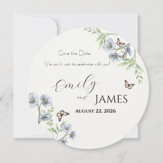 Reserve A Data Salvar a Data de Casamento Floral Azul