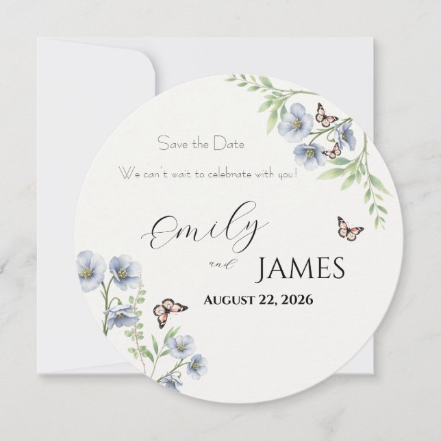 Reserve A Data Salvar a Data de Casamento Floral Azul (Frente)