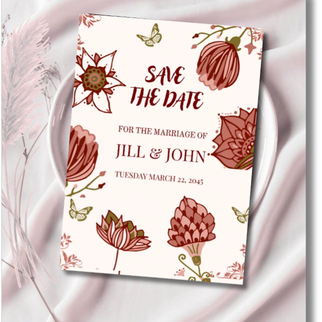 Reserve A Data Salvar a Data de Casamento Ilustração Botânica  (Criador carregado)