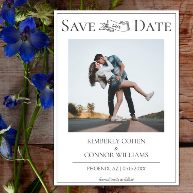 Reserve A Data Salvar a data de foto moderna branca (White Modern Photo Save the Date)
