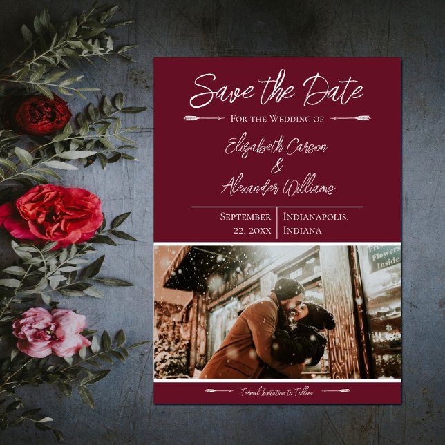 Reserve A Data Salvar a Data de Foto Moderna | Vinho Tinto (Modern Photo Save the Date - Wine Red)