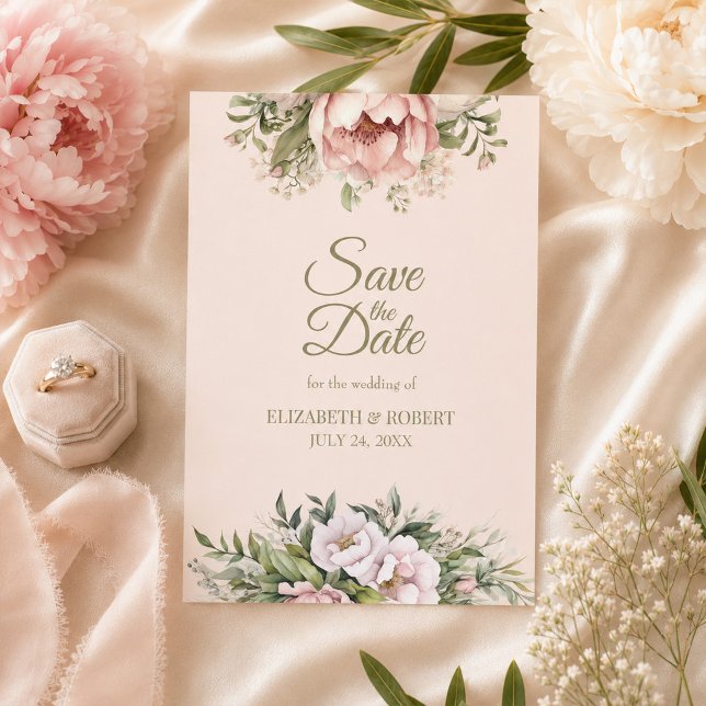 Reserve A Data Salvar a Data de Peônia Blush Empoeirada (Dusty Blush Peony Save the Date)