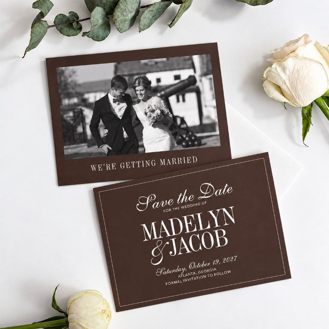 Reserve A Data Salvar a Data do Casamento Clássico Marrom (Criador carregado)