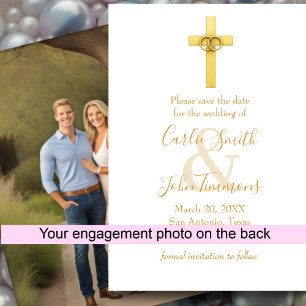 Reserve A Data Salvar a data Dourada Cross Wedding Rings 3 Foto