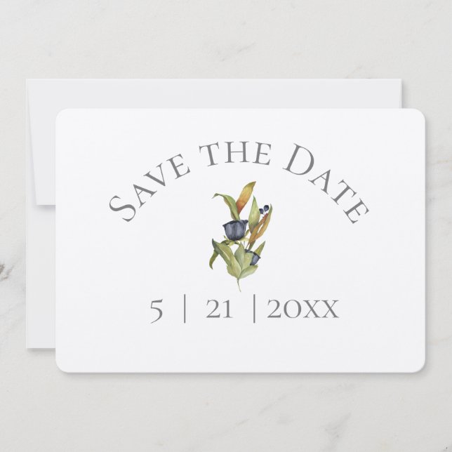 Reserve A Data Salvar a Data Floral Azul e Verde com Foto (Frente)