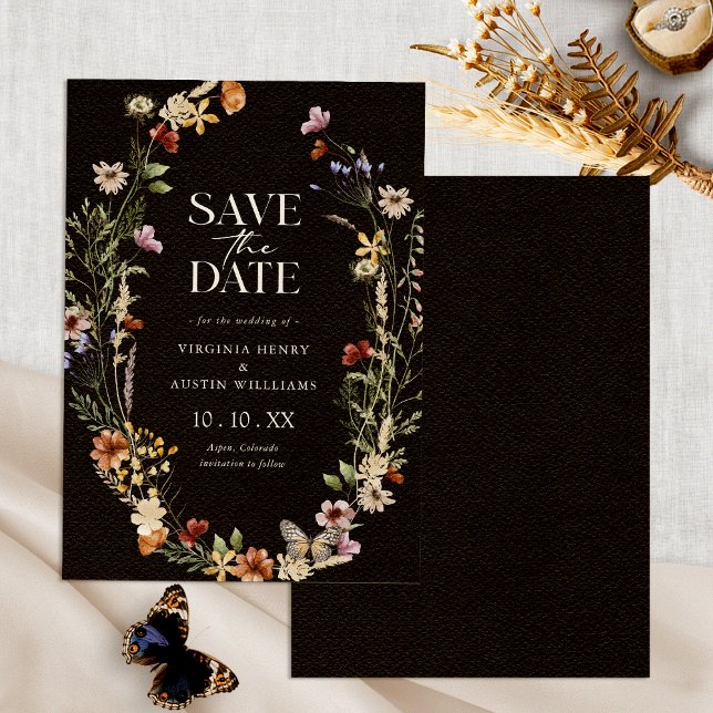 Reserve A Data Salvar a Data Floral Boho Preto (Black Boho Watercolor Floral Save The Date by Painted Paperie
)