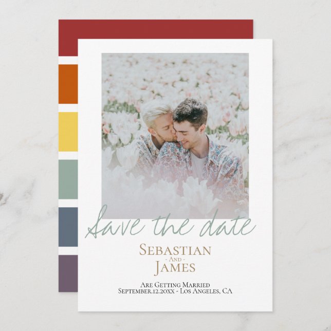 Reserve A Data Salvar a data Foto Personalizada do Arco-Íris LGBT (Frente/Verso)