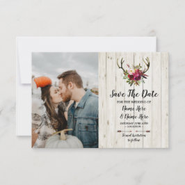 Reserve A Data Salvar a Data Rustic Antlers Stag Floral Foto