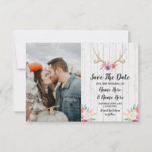 Salvar a Data Rustico Galhadas Stag Floral Foto