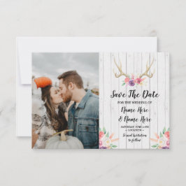 Reserve A Data Salvar a Data Rustico Galhadas Stag Floral Foto