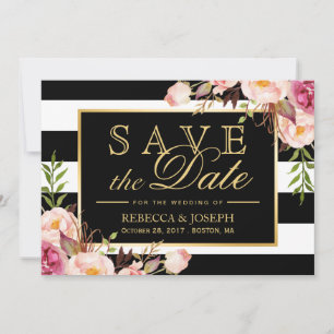 Reserve A Data Salvar a data - Vintage Floral Black White Strips