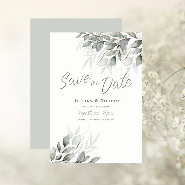 Reserve A Data Salvar As Folhas De Aquarela De Data Elegante (Save The Date Elegant Watercolor Leaves)