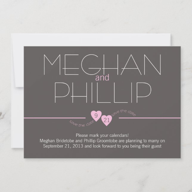 Reserve A Data Salvar Corações Rosa de Data (Frente)