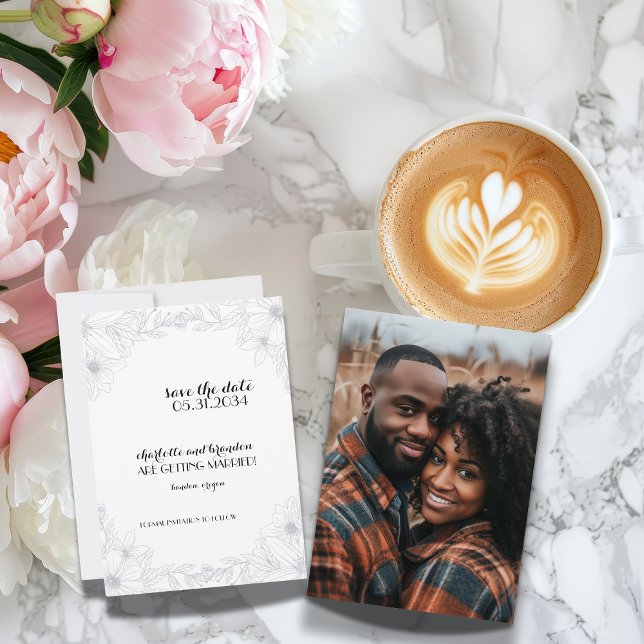 Reserve A Data Salvar Data de Casamento com Foto Floral Minimalis (Criador carregado)