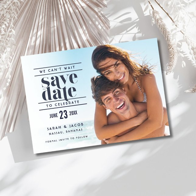 Reserve A Data Salvar data de casamento de praia com foto moderna (Modern Photo Beach Wedding Save the Date)