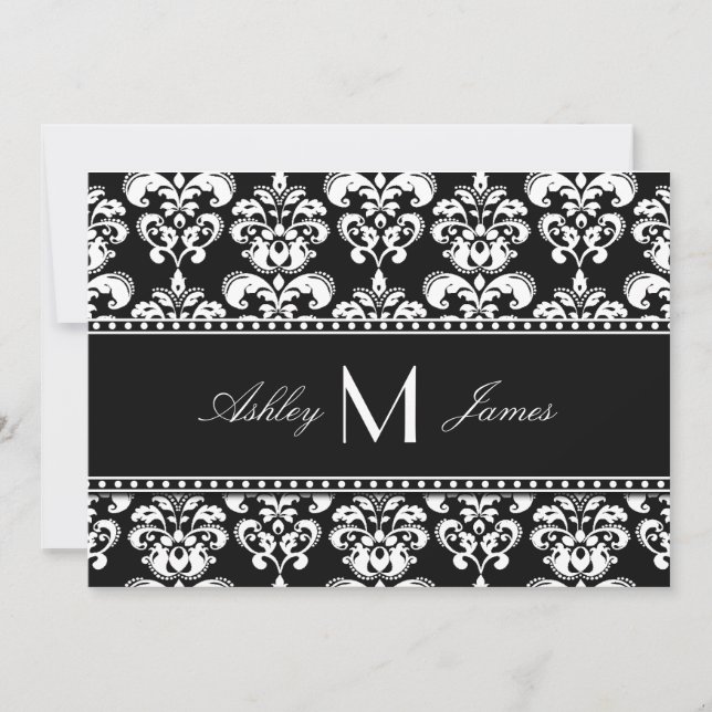 Reserve A Data Salvar data de casamento em damasco preto e branco (Frente)