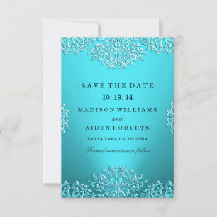 Reserve A Data Salvar data de casamento em damasco vintage azul-v
