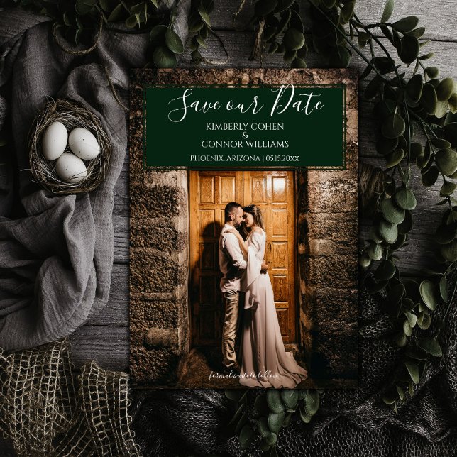 Reserve A Data Salvar data de foto moderna | Verde Esmeralda (Emerald Green Modern Photo Save the Date)